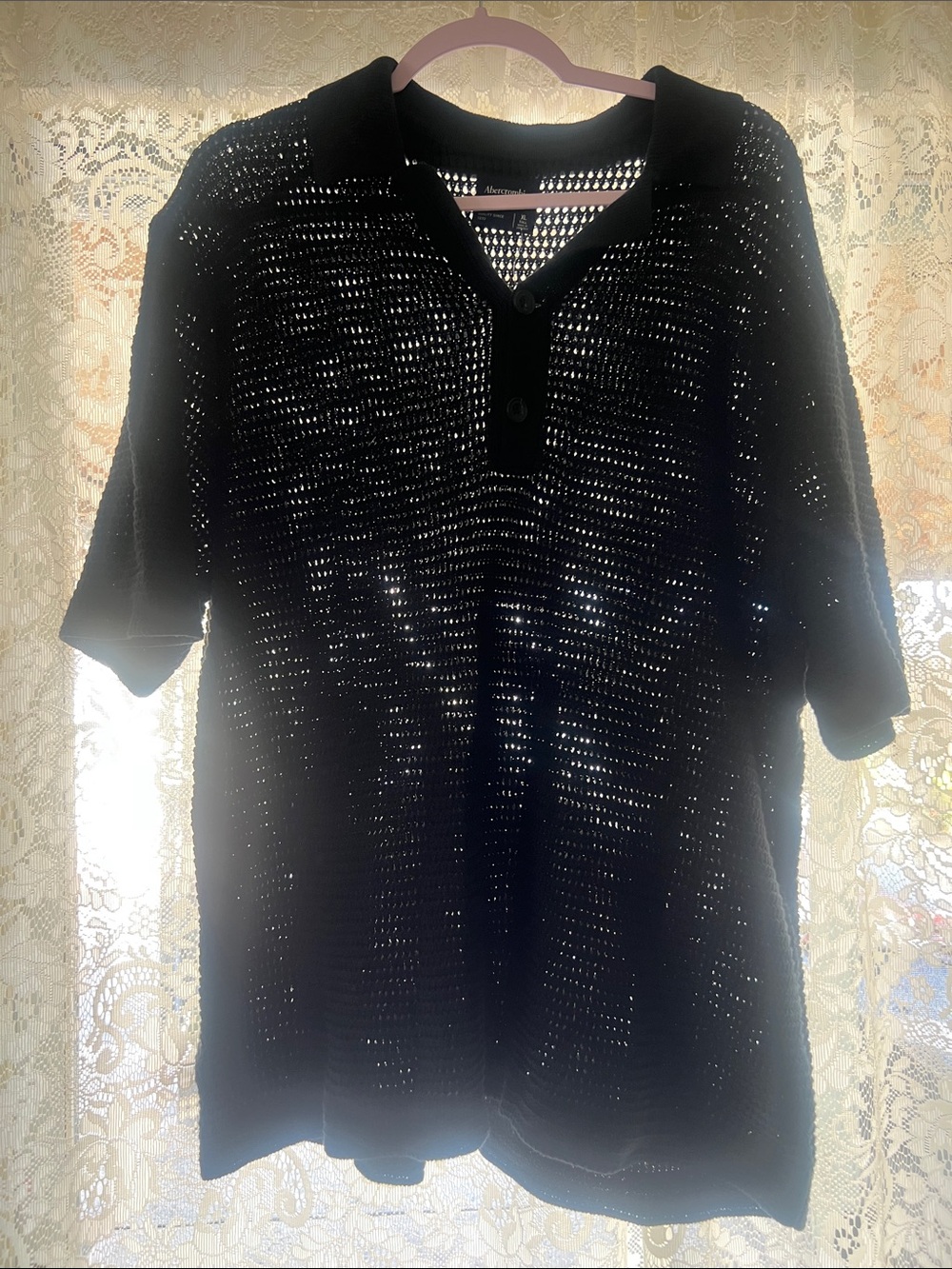 Abercrombie & Fitch Black Open-Knit Polo